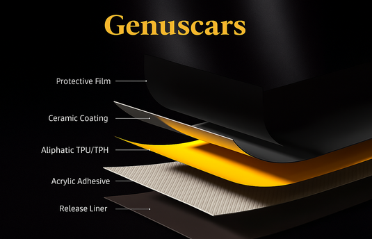Genuscars protective film layers composition with Ceramic Coating TPH TPU and Acrylic Adhesive